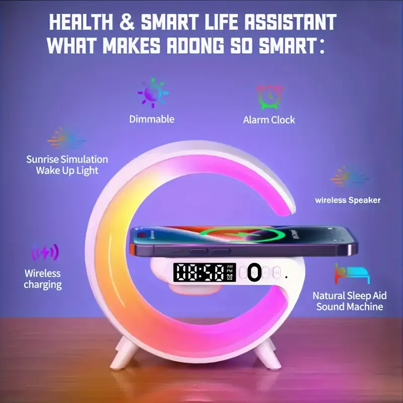 Portable Wireless Speaker with RGB Lighting and Digital Clock