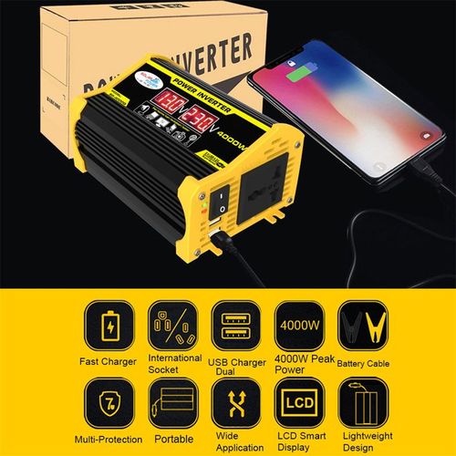 Power Inverter 4000W Peaks DC12V To AC220V Portable
