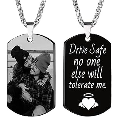 Custom Necklaces--Personalized Double Sided Photo Text + Icon Necklace Men's Custom Necklace with Picture