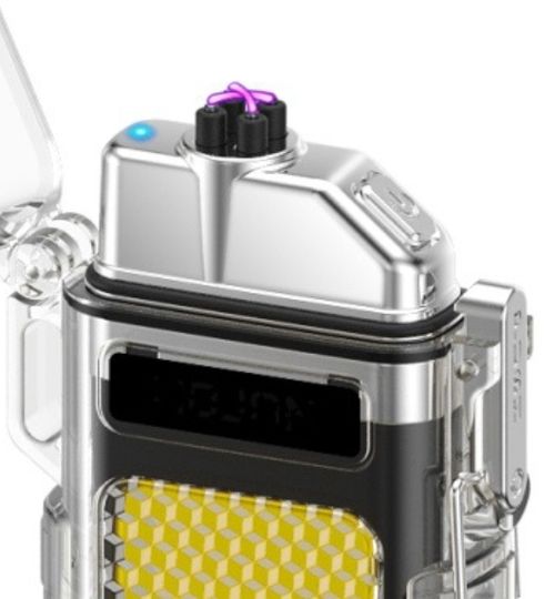 Waterproof Outdoor Arc Electric Lighter USB Rechargeable Lighter LED Flashlight Double Arc Plasma Lighter Perfect for Camping Hiking Traveling