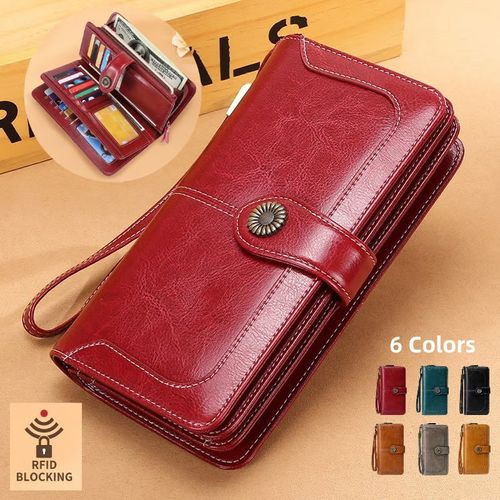 Womens Large Capacity Genuine Leather RFID Blocking Wallets