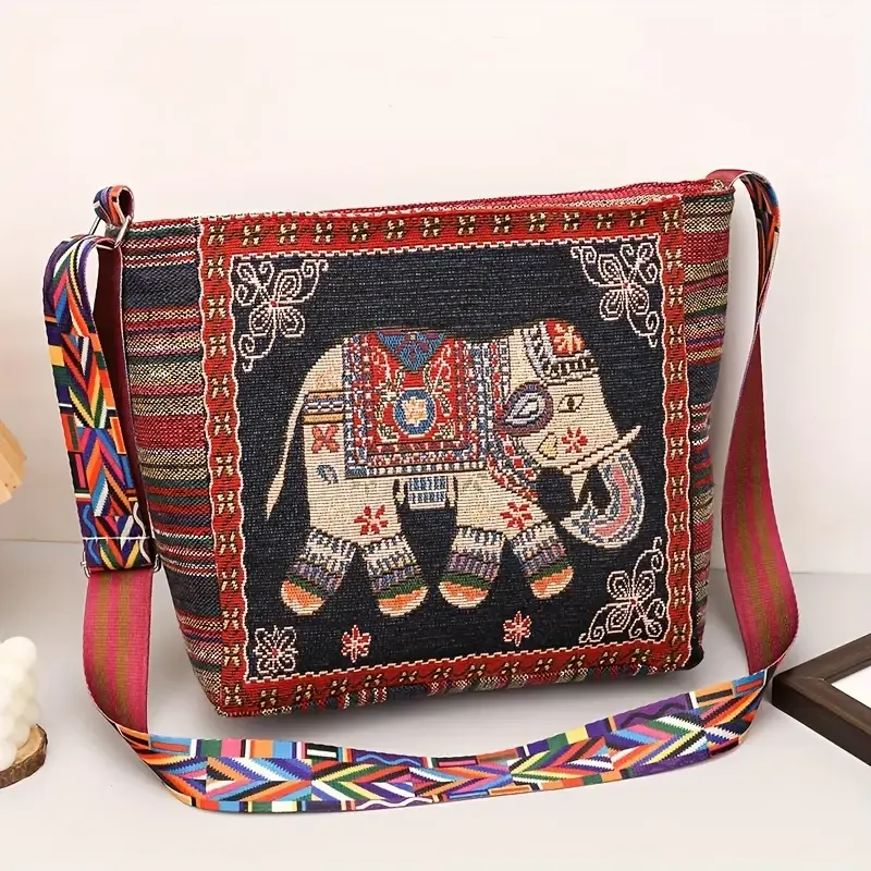 Bohemian Tribal Embroidered Elephant Shoulder Bag