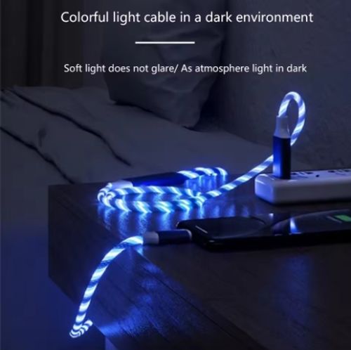 3 in 1 LED light Micro USB Type C Cable 3A Fast Charging for Samsung iPhone Xiaomi Flowing Streamer Type-C Cable Glowing Cable