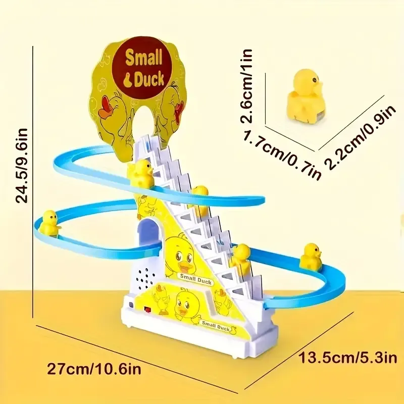 Little yellow duck slide track, light and music, little duck automatically climbs stairs, cute and cute children's toys
