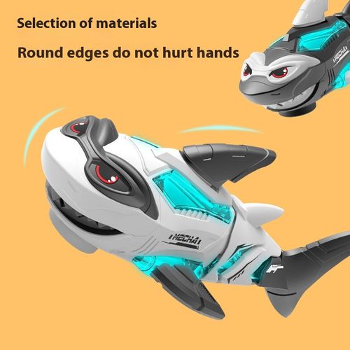 New electric toy universal walking mechanical shark light up with music spray boy toy
