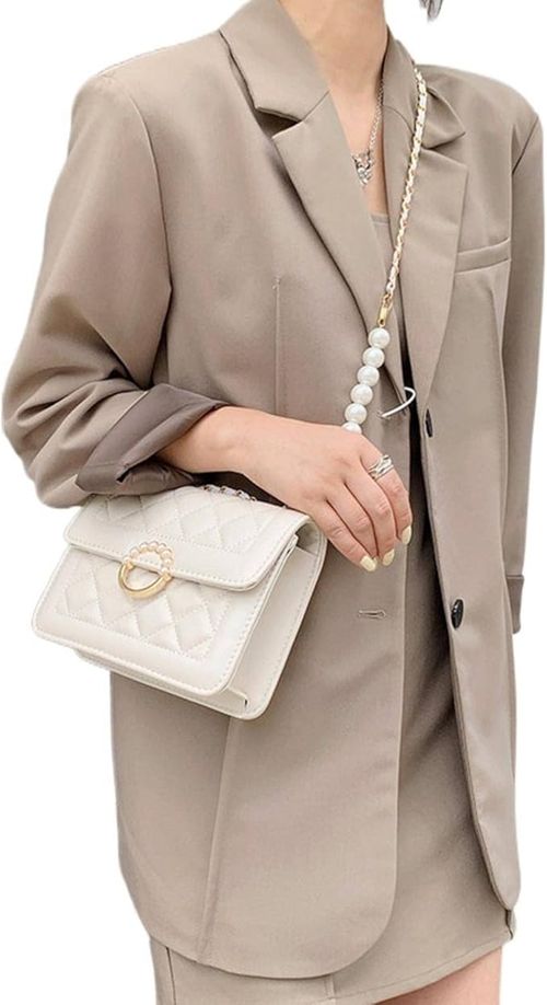 2024 Fashionable New Pearl Chain Bag Casual Shoulder Bag Solid Color Messenger Bag Diamond Small Square Bag Women's Bag