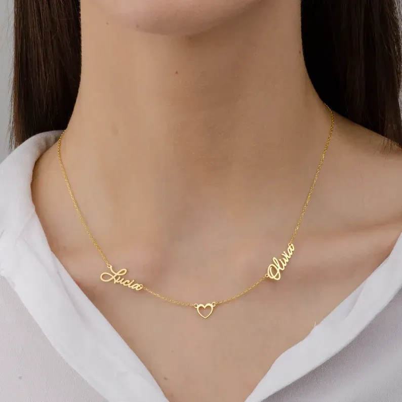 Two Names Necklace with Heart