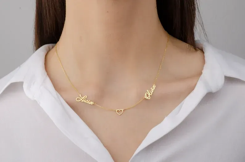 Two Names Necklace with Heart