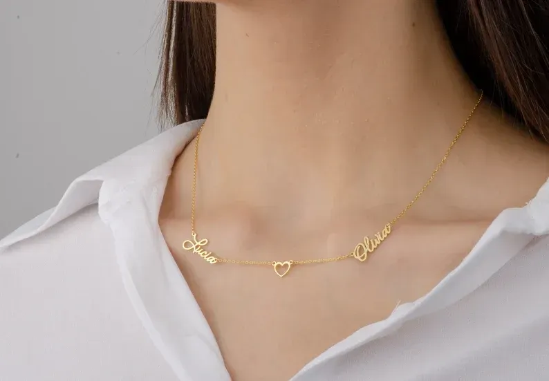 Two Names Necklace with Heart