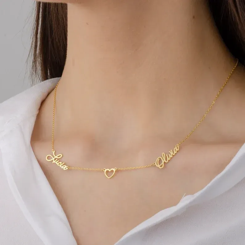 Two Names Necklace with Heart