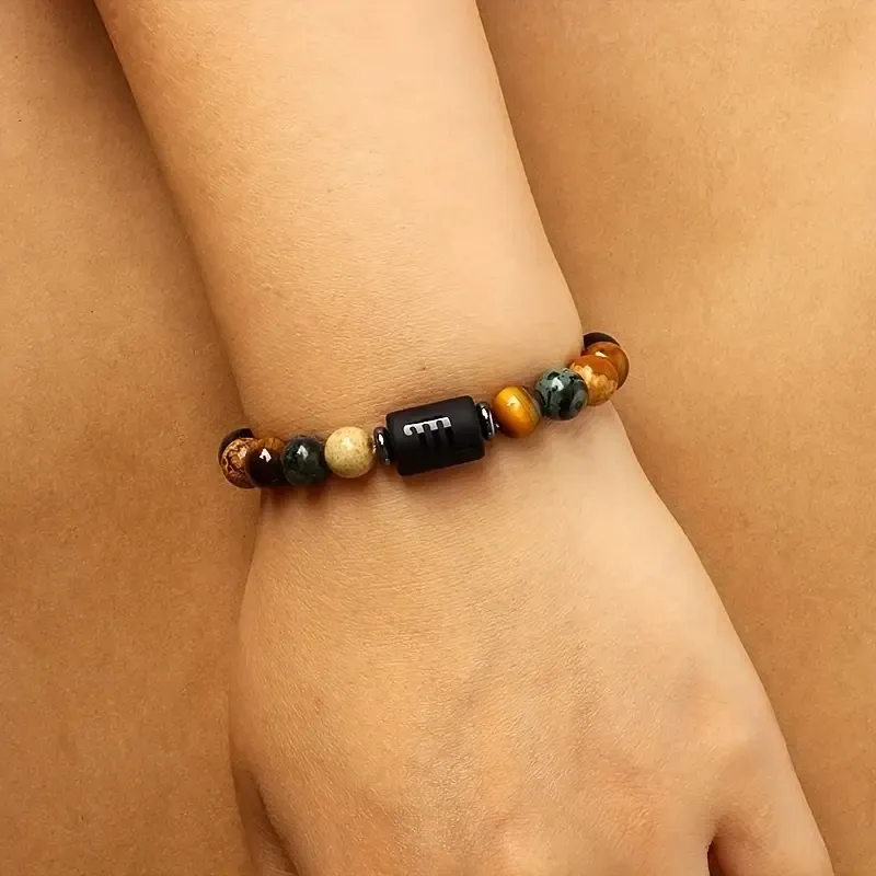 1pc Zodiac Astrology Natural Stone Beaded Bracelet, Fashionable 12 Constellation Designs, Personalized Zodiac Sign Jewelry, Ideal Birthday or Valentine'S Day Gift, 7.48inch