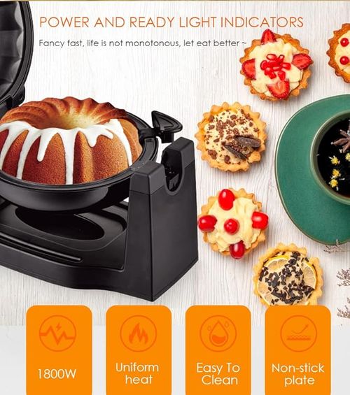 Uniform Heat Electric Rotating Lava Cake Maker - Non-Stick Plate, 1800W, Easy to Clean - Enhance Baking with Heating Uniformity
