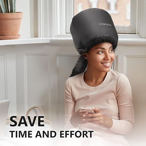 Bonnet Hood Hairdryer Attachment - Upgraded Hair Dryer Bonnet with Chin Strap and Longer Extended Hose More Easy to Enjoy Styling, Curling and Hair Deep Conditioning, Free Carrying Case Hooded Dryer.
