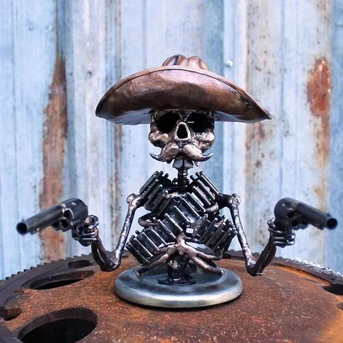 Cowboy Skull Gunslinger Hood Ornament Sculpture