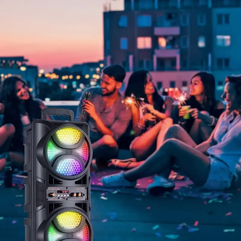Dual 6.5in Portable Speaker, Wireless Sub Woofer Heavy Bass Sound System, Car Stereo Receivers, with LED Lights, Mic, for Outdoor RV Party-Black