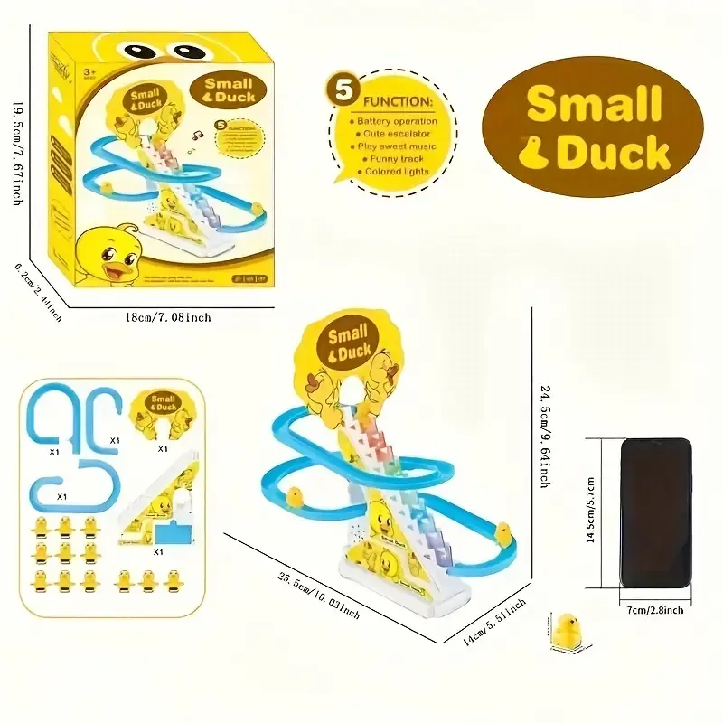 Little yellow duck slide track, light and music, little duck automatically climbs stairs, cute and cute children's toys