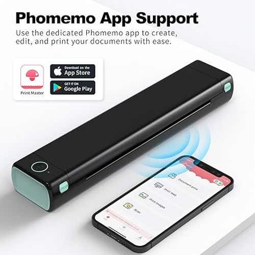Portable Travel Wireless Printer M08F Thermal Wireless Printer Support, Inkless Bluetooth Printer Compatible with Mobile Phones, Laptops and PCs, Suitable for Travel, Business, Office