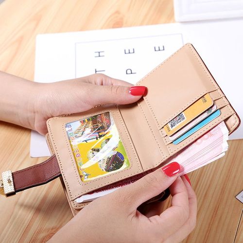Female Lady PU Leather Short Wallet Purse - Dark Brown