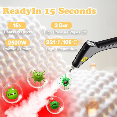 Handheld Steam Cleaner, 2500W High Pressure Steamer Cleaner with 1200ml Water Tank, 6 Speed Portable Steam Cleaner with Handle Holder, Steam Cleaning Machine for Furniture, Car, Kitchen, Tile