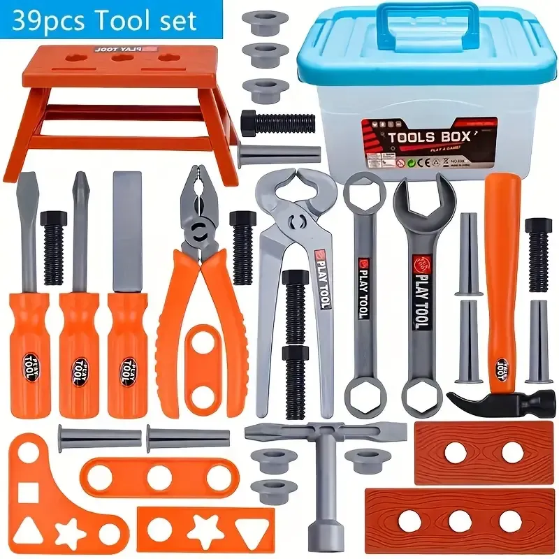 Mini children's 39-piece simulation repair tool box toy set with electric drill and screwdriver tools for boys engineering repair box Christmas gift (batteries not included)