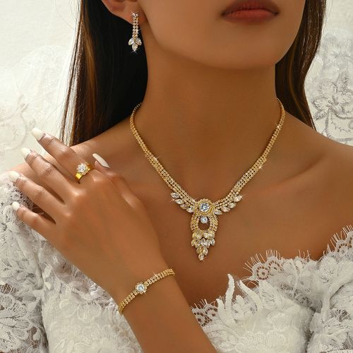 Jewelry set for women, bridal necklace, bracelet, earrings and ring, four-piece set