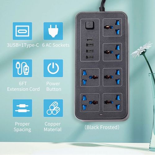 USB Socket-power Strip, 18 Holes, 1.8m Cable, 3*USB,1*Type-C