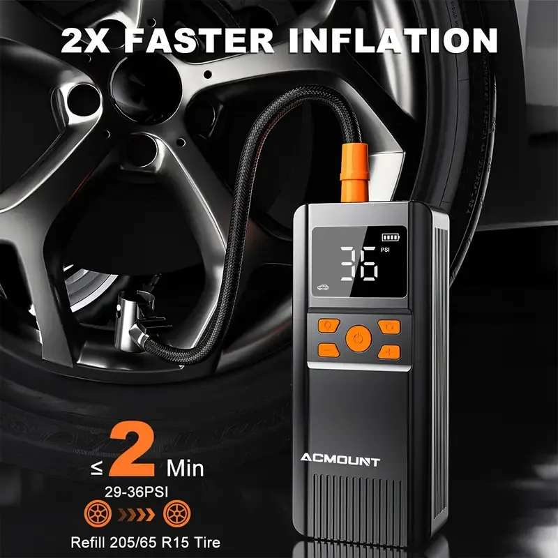 150PSI Portable Air Compressor Tire Inflator - 2x Faster Cordless Tire Pump with Digital Pressure Gauge, LED Light, USB Charging and Rechargeable Lithium Battery - Great for Car, Bicycle, Motorcycle and Ball Inflator