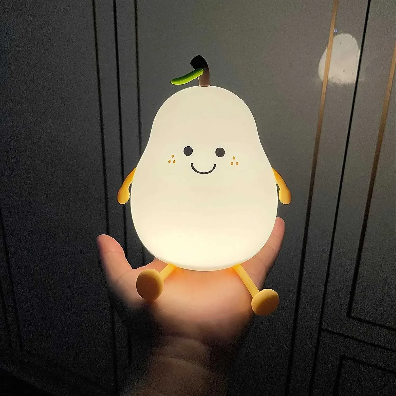 Cute Night Light Rechargeable with 7 Color Changing and Timer, Kids Pear Night Light for Toddler Baby Christmas Gifts, Touch Portable LED Silicone Lamp for Nursery