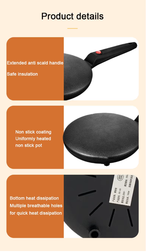 Household Non-stick Pancake Machine Electric Crepe Baking Pan Instant Heating Spring roll Pastry Frying Grilling Plate