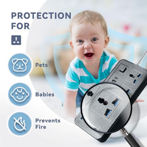 USB Socket-power Strip, 18 Holes, 1.8m Cable, 3*USB,1*Type-C