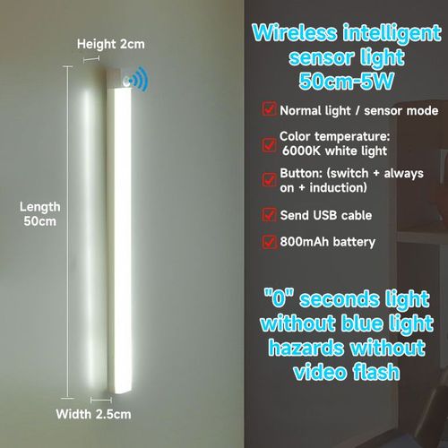 50CM LED Light Cabinet Light Rechargeable Motion Detector USB Night Light-White
