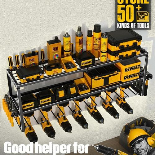 SDY Power Tool Holder and Storage Rack for Garage Organization, Heavy Duty Metal Tool Rack with Battery Holder