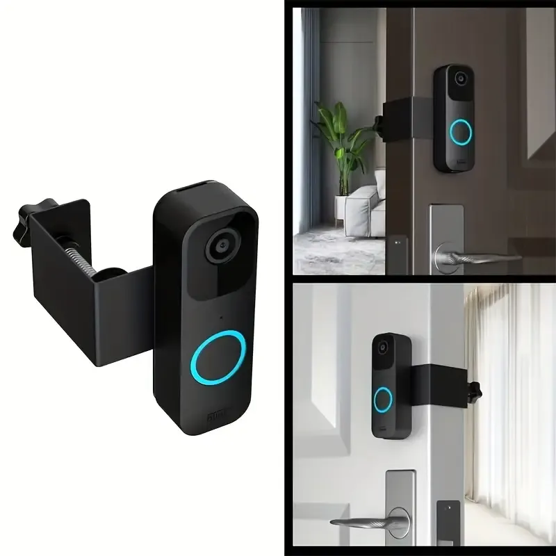 Blink Doorbell Mount, Security Flashing Camera Bracket, No-Drill Outdoor Door Camera Holder with Rain Cover, Compatible with Blink Video Doorbell, Unobstructed Sensor & Night Vision, Metal, Black, No Electricity Needed