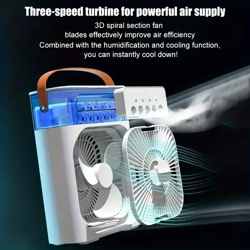 1pc 1200ml Multi-Function Five Hole Humidification Air Conditioning Fan Electric Fan Desktop Spray 5-Speed Air Conditioning Water-Cooling Fan USB Type-C Spray Humidification Fan USB Fan Home Office Gym Portable Fan