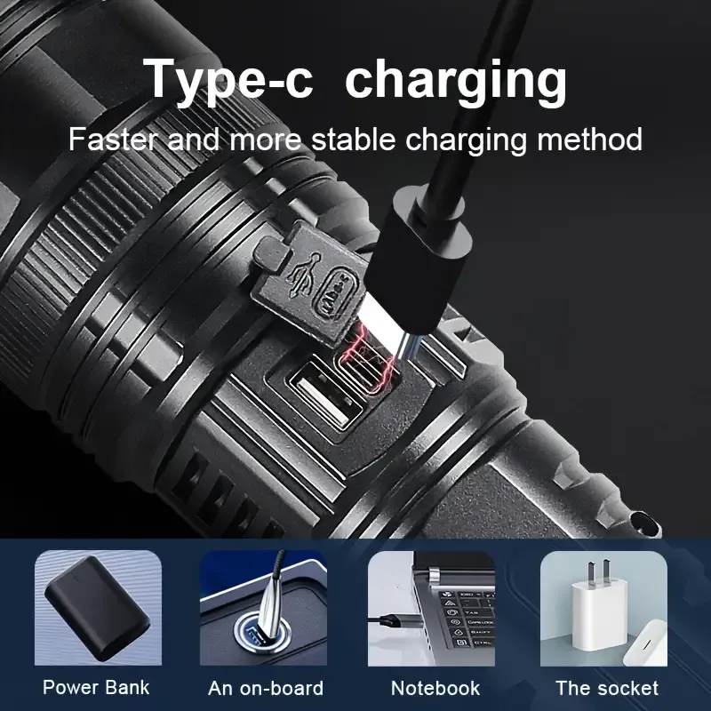 New Most Powerful Led Flashlights Tactical Rechargeable Flashlight Built-in 15000mAh Battery Long Range Spotlights Torch Light with COB Light