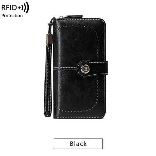 Womens Large Capacity Genuine Leather RFID Blocking Wallets