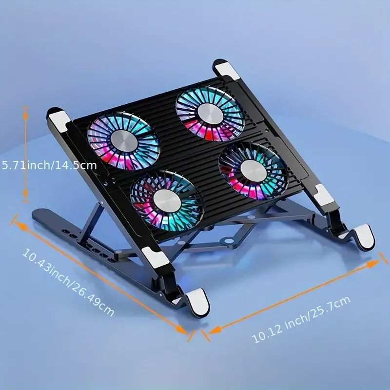Portable Laptop Cooling Pad - Compact Foldable Design with High-Performance Radiator, Silent Fan, and Adjustable Bracket - Universally Compatible with Macbook, Tablet, and Notebook, Ergonomic Stand, and Space-Saving Table Design for Enhanced Productivity