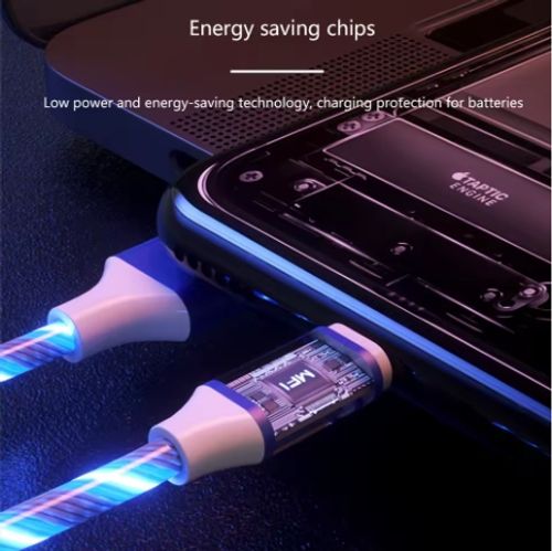 3 in 1 LED light Micro USB Type C Cable 3A Fast Charging for Samsung iPhone Xiaomi Flowing Streamer Type-C Cable Glowing Cable