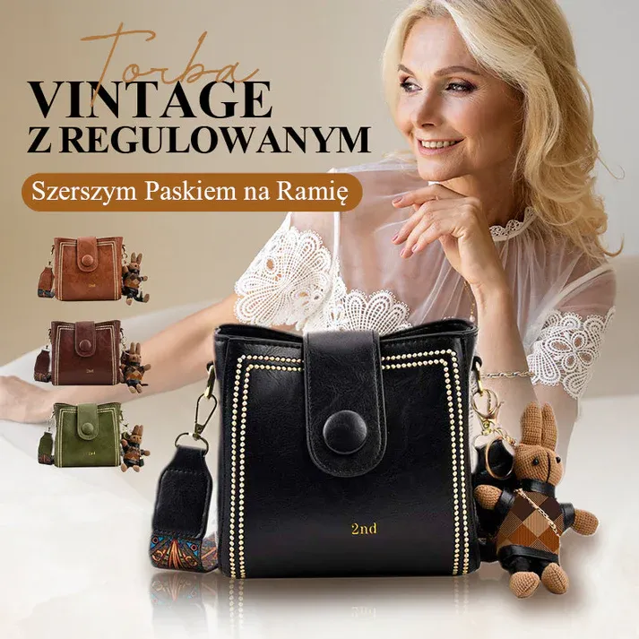 Vintage Bag with Adjustable, Wider Shoulder Strap （Black）