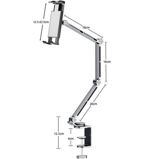 Rotatable Holder Stand Tablet Holder Multi-Angle Design Phone Clip Swivel Mount Desktop Aluminum Alloy Cantilever Bed Desk Home Live Folding Bracket Compatible with 4 inches - 13 inches Phone Tablet (Gray)