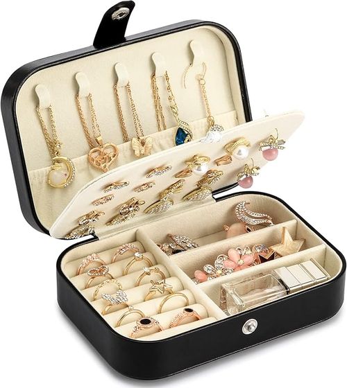 Jewelry Box Jewelries Storage Case PU Leather Organizer - 16.5*11.5*5.5cm - Black