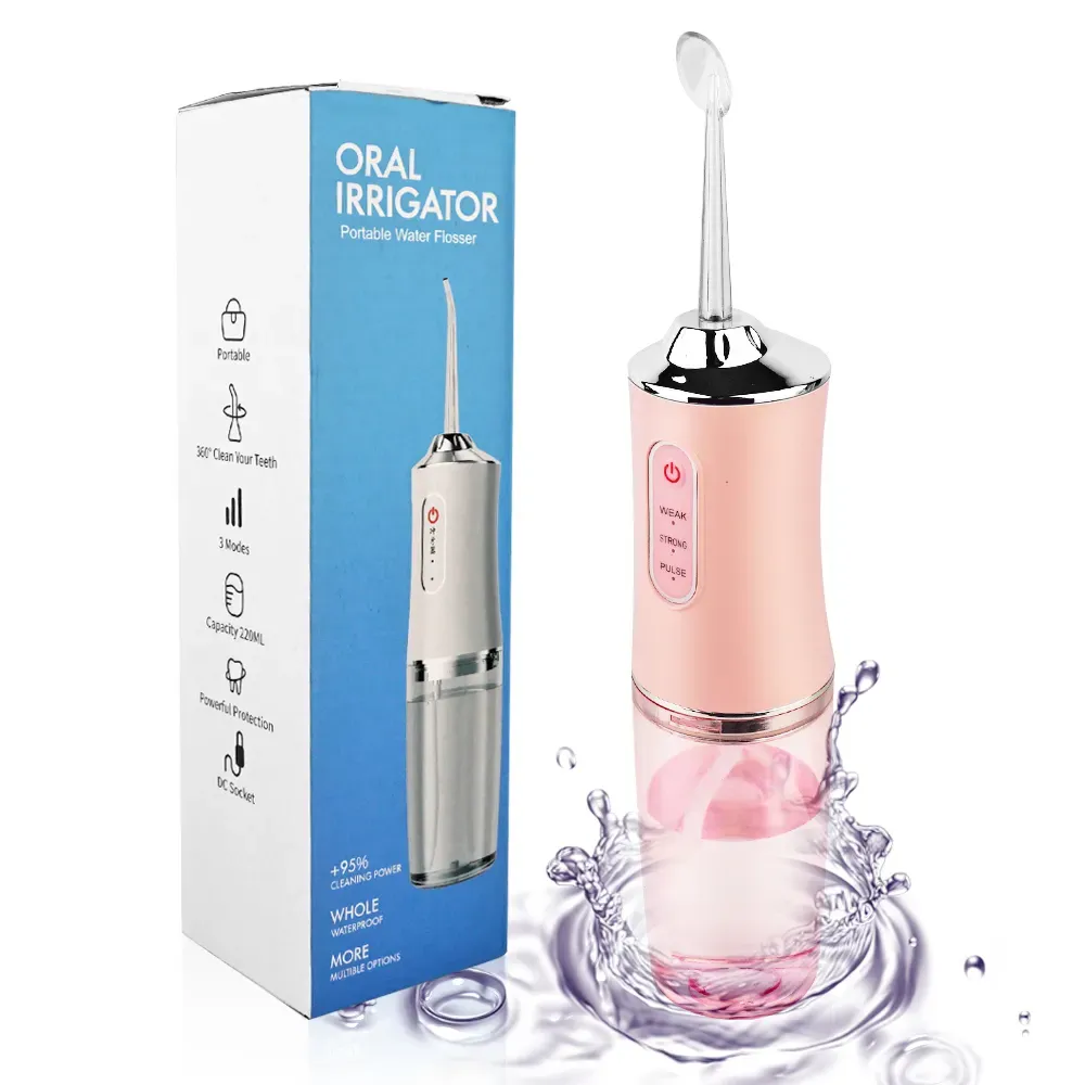Portable dental flosser oral irrigator USB charging with dental floss spray tooth pick 4 tips 220 ml mouthwash machine