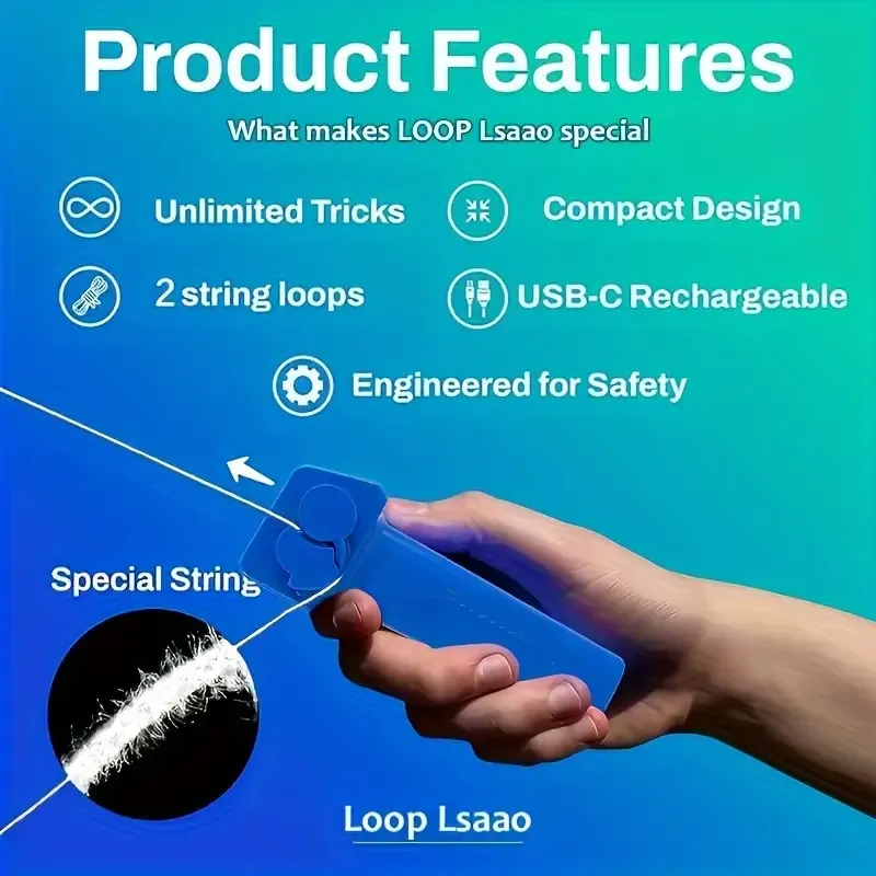 Rechargeable Glow-in-the-Dark USB Handheld Electric Rope Launcher - Shooting Toy, Loop Fidget Toy, Fun Party Favors and Novelty Gifts