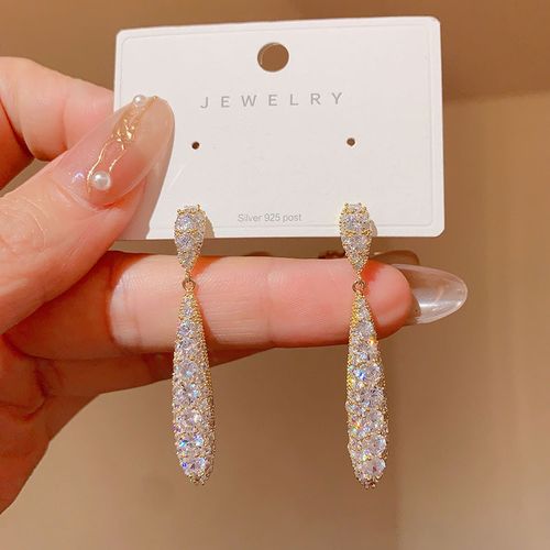 Rhinestone silver needle earrings