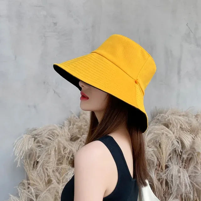 Women Double-sided Sun Hats Girl Large Brimmed Bucket Caps