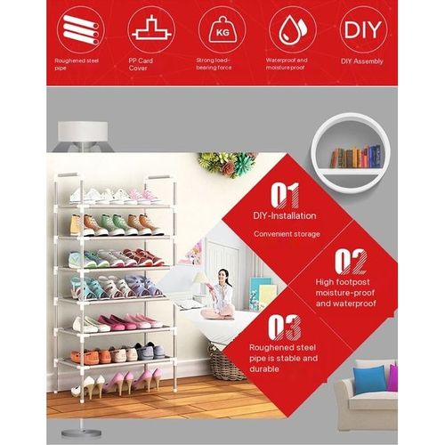 Shoe Rack Foldable Assembly-Stainless Steel Silver 6 Layers