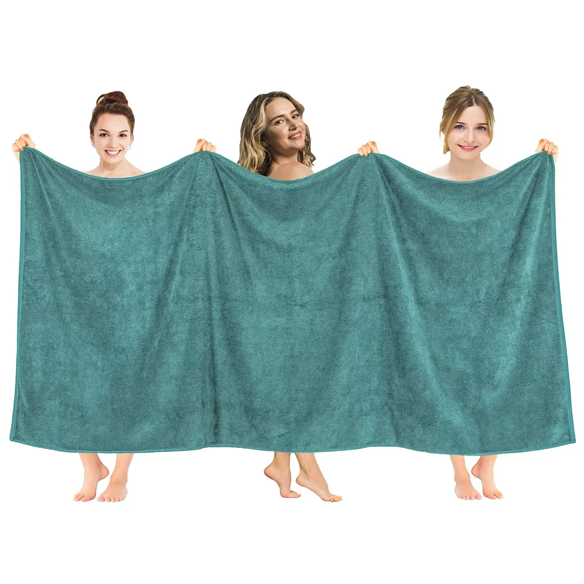 Coral Fleece Bath Towel Beauty Salon Wool Washing Center Strong Water Absorbent Bed Massage Sheet Household Large Fleece, Peacock Blue, 90 * 190cm Medium Thickness