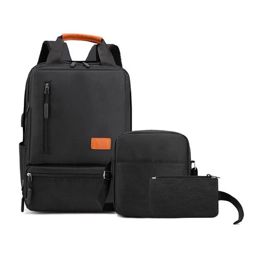 3 PCS Men Bags Backpacks School Bags Laptop Bags Messenger-Black