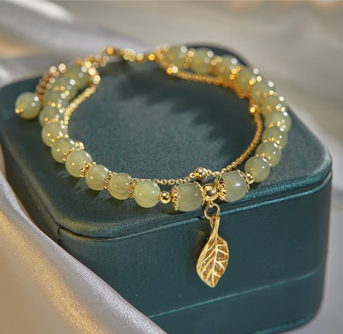 Wotian Jade Lucky Gold Leaf Bangle-Tree Leaves