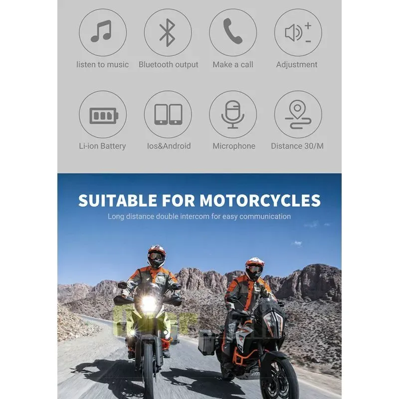 Motorcycle BT 5.0 Helmet Headset Wireless Hands-free call Kit Stereo Anti-interference Waterproof Music Player Speaker